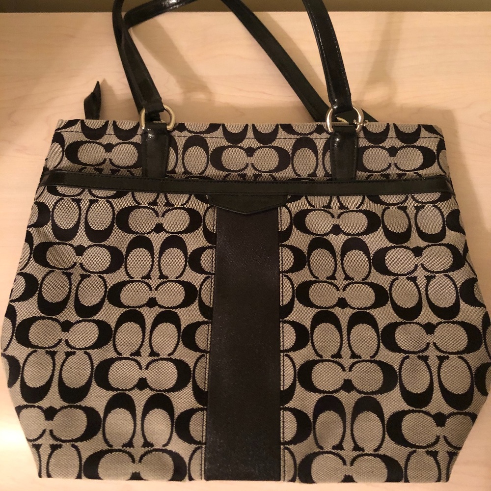 Sale! New Coach Black Handbag w/ Leather Handles & Outer & Inner Zipper